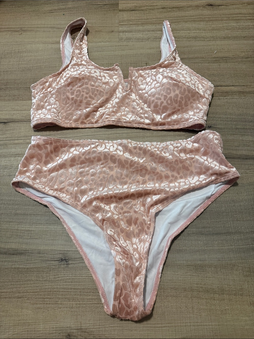 NEW SHEIN Pink Velvet Leopard High-Waist Bikini Set